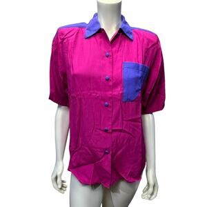 SYNARI Petites 80s Hot Pink & Purple 3-Piece Set Tank Button Down & Belt Size S